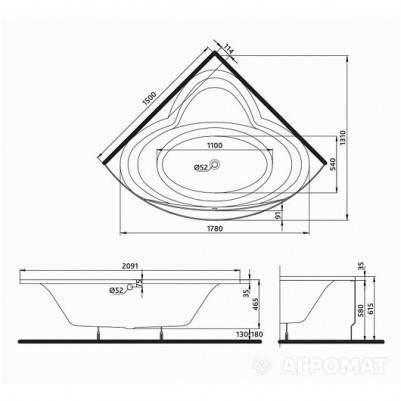 Будкрам купити Ванна акрилова углова RELAX 150х150 см у комплектi з нiжками та елементами крiплення, біла Ванна акрилова углова RELAX 150х150 см у комплектi з нiжками та елементами крiплення, біла 3