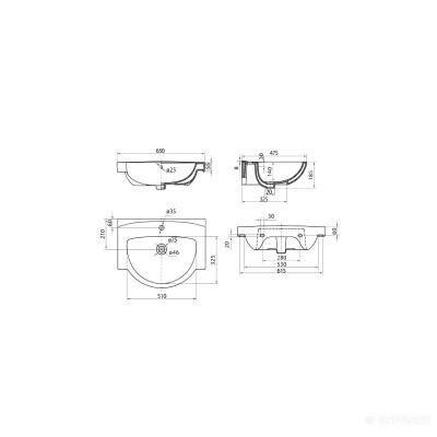 Будкрам купити FREJA Умивальник меблевий 65 см з центральним отвором (білий) FREJA Умивальник меблевий 65 см з центральним отвором (білий) 2