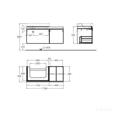 Будкрам купить Citterio Шкафчик под умывальник 1184х554х504 мм, с полочкой справа, корпус: темный дуб, фасад: стеклянная Citterio Шкафчик под умывальник 1184х554х504 мм, с полочкой справа, корпус: темный дуб, фасад: стеклянная 2