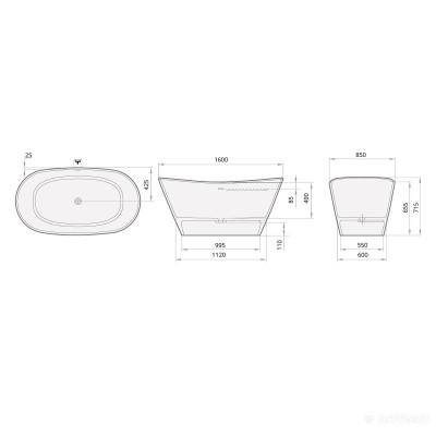 Будкрам купити AMORE Silkstone Ванна з SILKSTONE зі зливом/переливом click-clack 160*85, білий AMORE Silkstone Ванна з SILKSTONE зі зливом/переливом click-clack 160*85, білий 4