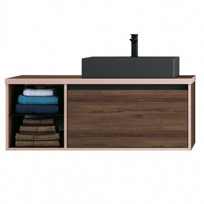 Будкрам купить UP Тумба 100 с раковиной, темный дуб, раковина черная матовая
