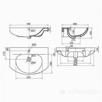 Будкрам купити RUNA Умивальник меблевий 70 см з центральним отвором (білий) RUNA Умивальник меблевий 70 см з центральним отвором (білий) 3