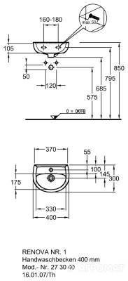 Будкрам купить Renova №1 Умывальник с отв., с переливом 400х300мм, белый Renova №1 Умывальник с отв., с переливом 400х300мм, белый 2