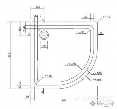 Будкрам купити TAKO Піддон д/душової кабіни напівкруглий 90x90х4 TAKO Піддон д/душової кабіни напівкруглий 90x90х4 2