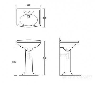Будкрам купить LONDRA, Раковина 58 см на 1 отв., белая LONDRA, Раковина 58 см на 1 отв., белая 2