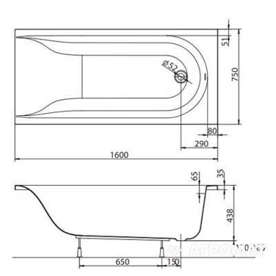 Будкрам купити Ванна акрилова прямокутна MIRRA 160х75 см у комплектi з нiжками та елементами крiплення, біла Ванна акрилова прямокутна MIRRA 160х75 см у комплектi з нiжками та елементами крiплення, біла 3