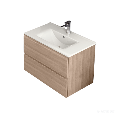 Будкрам купить PU0007 Uniq тумба с двумя выдвижными ящиками, внутри - дерево, 800x450x520, шпон цвет 947 olmo biondo TK55 Londra 80 Раковина 810х460 белая 