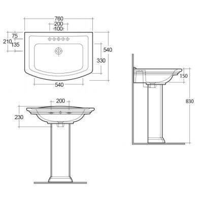 Будкрам купити Washington Раковина підвісна 760x540, 1 отвір д/змішувача 76см Washington Раковина підвісна 760x540, 1 отвір д/змішувача 76см 2