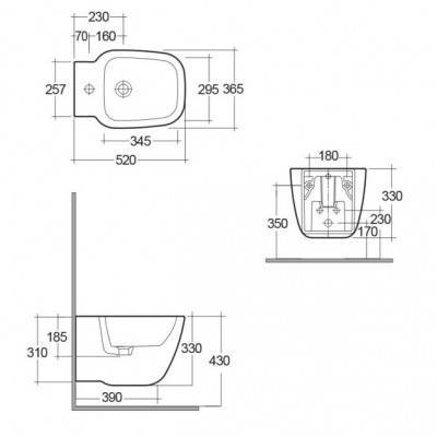 Будкрам купить ONE Биде подвесное, 1 отв. для смесителя, белый ONE Биде подвесное, 1 отв. для смесителя, белый 2