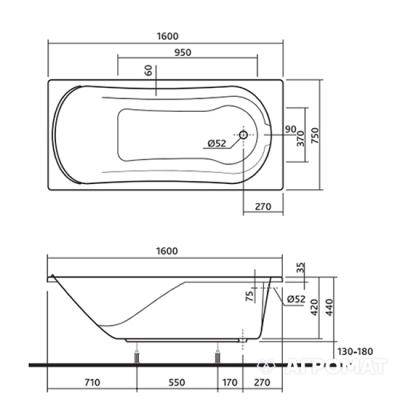 Будкрам купити Ванна акрилова прямокутна COMFORT 160х75 см у комплектi з нiжками та елементами крiплення, біла Ванна акрилова прямокутна COMFORT 160х75 см у комплектi з нiжками та елементами крiплення, біла 3