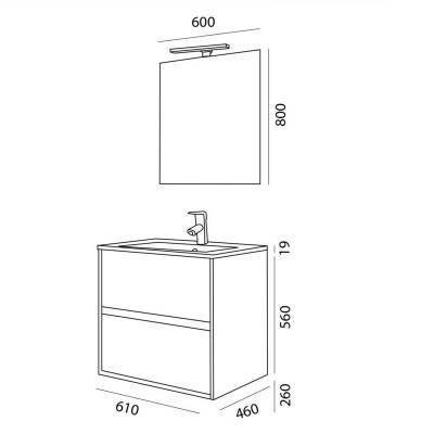 Будкрам купить NOJA 600 2C WH Комплект мебели для ванной комнаты: тумба под раков. 600мм , раковина 610х460, зеркало 600х800, светильник для дзерк., цвет белый глянцець NOJA 600 2C WH Комплект мебели для ванной комнаты: тумба под раков. 600мм , раковина 610х460, зеркало 600х800, светильник для дзерк., цвет белый глянцець 2