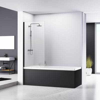 Будкрам купить ART Шторка стеклянная на ванну, черный матовый, 1400х800 стекло прозрачное