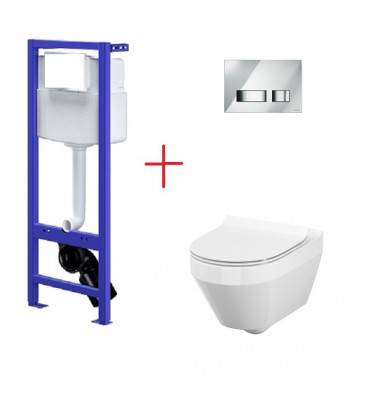 Будкрам купити Сет 930 Рама Hi-tec, підвісний унітаз Crea CO, сидіння тонке дюропласт вільнопадаюче легкознімне, кнопка Movi хром блиск