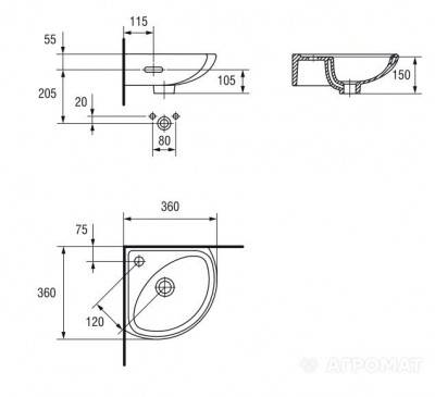 Будкрам купить SIGMA Раковина 32x32 угол. отв.центр. SIGMA Раковина 32x32 угол. отв.центр. 2