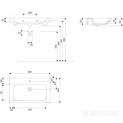 Будкрам купити MODO Умивальник 80см, з отвором MODO Умивальник 80см, з отвором 3