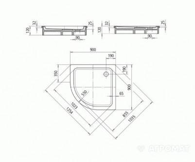 Будкрам купити Mod.870-2 Arrondo Піддон 1/4 кола 90х90 з полістироловою основою Mod.870-2 Arrondo Піддон 1/4 кола 90х90 з полістироловою основою 3