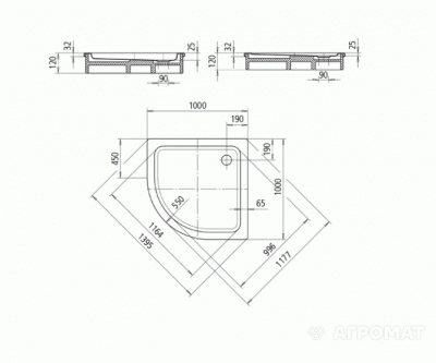 Будкрам купити Mod.872-2 Arrondo Піддон 1/4 кола 100х100 з полістироловою основою Mod.872-2 Arrondo Піддон 1/4 кола 100х100 з полістироловою основою 3
