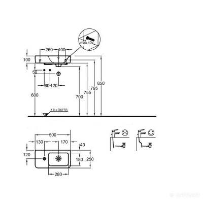 Будкрам купить Renova №1 Comprimo Раковина с полочкой слева, с отв. под смеситель слева, 500х250мм Renova №1 Comprimo Раковина с полочкой слева, с отв. под смеситель слева, 500х250мм 2
