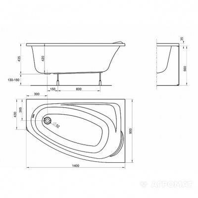 Будкрам купити Ванна акрилова асимметрична MYSTERY 140х90 см, права, у комплектi з нiжками та елементами крiплення, біла Ванна акрилова асимметрична MYSTERY 140х90 см, права, у комплектi з нiжками та елементами крiплення, біла 3