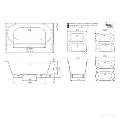 Будкрам купить VAVARG01 + SIF / BLC / H Vario Grande Ванна 185х80, срез двух углов с фронтальной стороны, с сифоном, цвет MANHATTAN VAVARG01 + SIF / BLC / H Vario Grande Ванна 185х80, срез двух углов с фронтальной стороны, с сифоном, цвет MANHATTAN 4