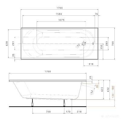 Будкрам купити OPAL PLUS Ванна акрилова прямокутна 170х70 см, біла, без ніжок OPAL PLUS Ванна акрилова прямокутна 170х70 см, біла, без ніжок 2