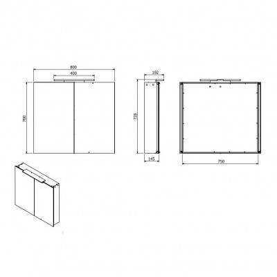 Будкрам купить Шкафчик зеркальный из анодированного алюминия. Двусторонние зеркальные дверцы, 3 стеклянных полочки, LED подсветка, розетка Шкафчик зеркальный из анодированного алюминия. Двусторонние зеркальные дверцы, 3 стеклянных полочки, LED подсветка, розетка 2
