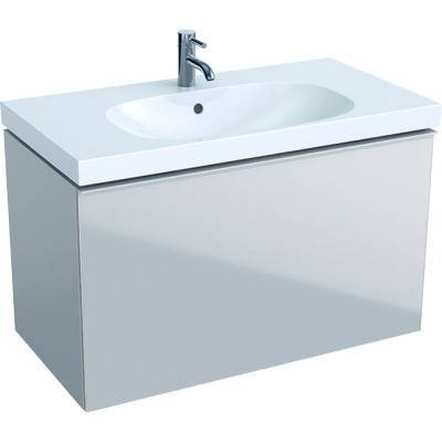 Будкрам купить Acanto Тумба для умывальника 90 см, с одним выдвижным ящиком и одним внутренним выдвижным ящиком: корпус: лакированный матовый / песочно-серый, фасад: песочно-серое стекло