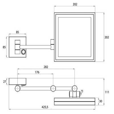 Будкрам купить Зеркало косметическое настенное 202*202 мм с LED подсветкой, увеличение в 3 раза, прямое подключение Зеркало косметическое настенное 202*202 мм с LED подсветкой, увеличение в 3 раза, прямое подключение 2