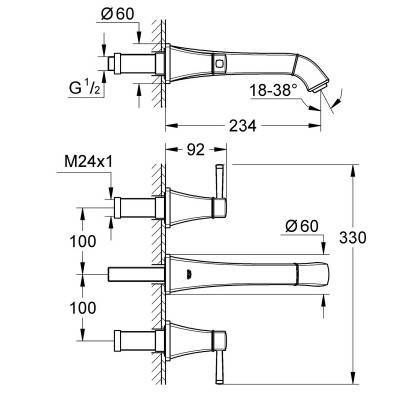 Будкрам купить Grandera Смеситель для раковины на 3 отверстия, настенный монтаж, хром/золото Grandera Смеситель для раковины на 3 отверстия, настенный монтаж, хром/золото 2