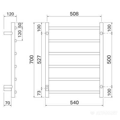 Будкрам купить Elliot электрический полотенцесушитель 540x700, нержавеющая сталь, правое подключение Elliot электрический полотенцесушитель 540x700, нержавеющая сталь, правое подключение 2