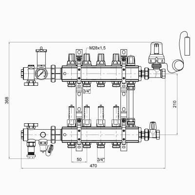Будкрам купити Колекторна група Icma 3/4" 4 виходи, з витратоміром №A2K013 Колекторна група Icma 3/4" 4 виходи, з витратоміром №A2K013 4