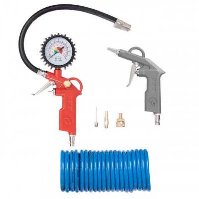 Будкрам купити Набір пневмоінструментів 6 одиниць, пістолет для накачування шин, продувний пістолет, поліуретановий шланг 5м., три наконечники