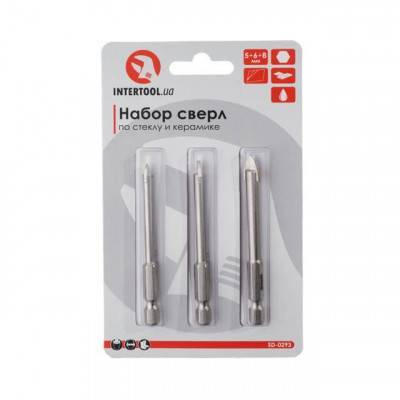 Будкрам купить Набор сверл по стеклу и керамике 5+6+8 мм HEX 1/4'' (6.35 mm) Набор сверл по стеклу и керамике 5+6+8 мм HEX 1/4'' (6.35 mm) 4