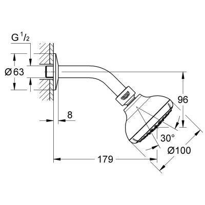 Будкрам купить Лейка для верхнего душа с держателем Grohe New Tempesta 100 27870001 Лейка для верхнего душа с держателем Grohe New Tempesta 100 27870001 4