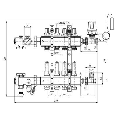 Будкрам купить Коллекторная группа Icma 3/4" 4 выхода, с расходомером №A3K013 Коллекторная группа Icma 3/4" 4 выхода, с расходомером №A3K013 4