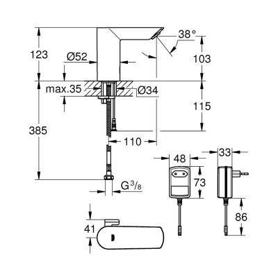 Будкрам купить Смеситель для раковины бесконтактный Grohe BauCosmopolitan E 36453000 Смеситель для раковины бесконтактный Grohe BauCosmopolitan E 36453000 4