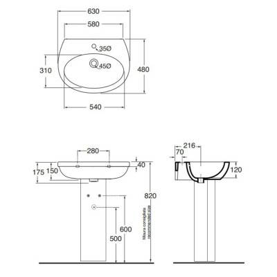 Будкрам купити Раковина Azzurra Cult XCU200B164 з п'єдесталом Раковина Azzurra Cult XCU200B164 з п'єдесталом 4