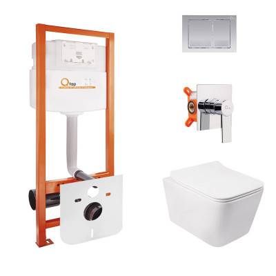 Будкрам купить Комплект Qtap инсталляция Nest M425-M06CRM + унитаз с сиденьем Crow QT05335170W + смеситель скрытого монтажа для биде Form 001AB SQ
