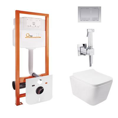 Будкрам купить Комплект Qtap инсталляция Nest M425-M06CRM + унитаз с сиденьем Crow QT05335170W + набор для гигиенического душа со смесителем Inspai-Varius CRM 201