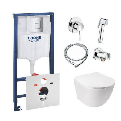Будкрам купить Комплект инсталляция Grohe Rapid SL 38772001 + унитаз с сиденьем Qtap Jay QT07335176W + набор для гигиенического душа со смесителем Grohe BauClassic 111048