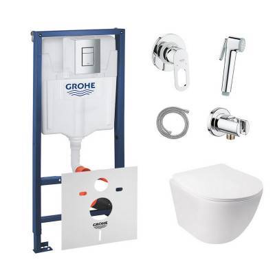 Будкрам купить Комплект инсталляция Grohe Rapid SL 38772001 + унитаз с сиденьем Qtap Jay QT07335176W + набор для гигиенического душа со смесителем Grohe BauLoop 111042