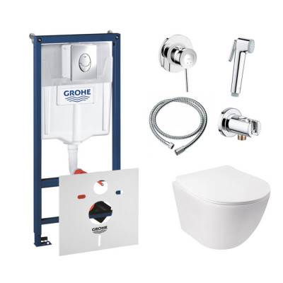 Будкрам купить Комплект инсталляция Grohe Rapid SL 38721001 + унитаз с сиденьем Qtap Jay QT07335176W + набор для гигиенического душа со смесителем Grohe BauClassic 111048