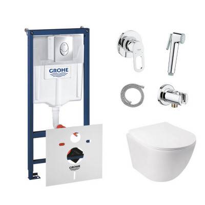 Будкрам купить Комплект инсталляция Grohe Rapid SL 38721001 + унитаз с сиденьем Qtap Jay QT07335176W + набор для гигиенического душа со смесителем Grohe BauLoop 111042