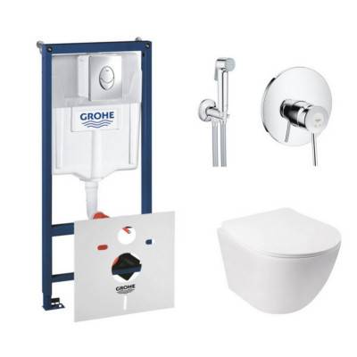 Будкрам купить Комплект инсталляция Grohe Rapid SL 38721001 + унитаз с сиденьем Qtap Jay QT07335176W + набор для гигиенического душа со смесителем Grohe BauClassic 2904800S