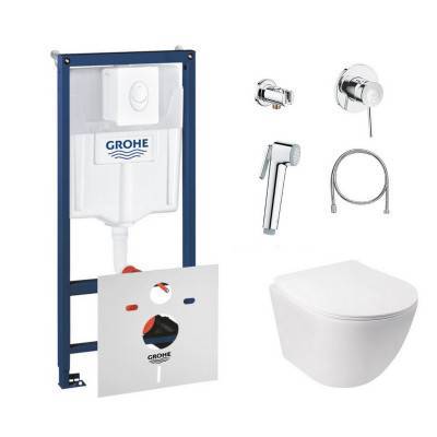 Будкрам купить Комплект инсталляция Grohe Rapid SL 38722001 + унитаз с сиденьем Qtap Jay QT07335176W + набор для гигиенического душа со смесителем Grohe BauClassic 111048