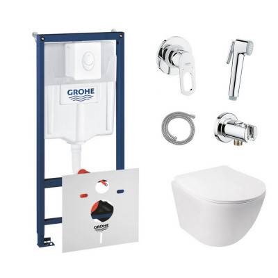 Будкрам купить Комплект инсталляция Grohe Rapid SL 38722001 + унитаз с сиденьем Qtap Jay QT07335176W + набор для гигиенического душа со смесителем Grohe BauLoop 111042