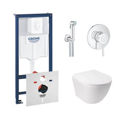 Будкрам купить Комплект инсталляция Grohe Rapid SL 38722001 + унитаз с сиденьем Qtap Jay QT07335176W + набор для гигиенического душа со смесителем Grohe BauClassic 2904800S