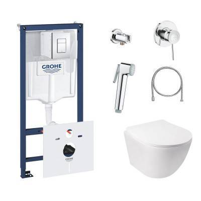 Будкрам купить Комплект инсталляция Grohe Rapid SL 38827000 + унитаз с сиденьем Qtap Jay QT07335176W + набор для гигиенического душа со смесителем Grohe BauClassic 111048