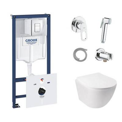 Будкрам купить Комплект инсталляция Grohe Rapid SL 38827000 + унитаз с сиденьем Qtap Jay QT07335176W + набор для гигиенического душа со смесителем Grohe BauLoop 111042