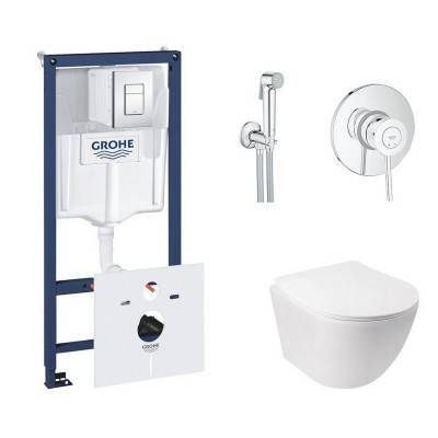 Будкрам купить Комплект инсталляция Grohe Rapid SL 38827000 + унитаз с сиденьем Qtap Jay QT07335176W + набор для гигиенического душа со смесителем Grohe BauClassic 2904800S